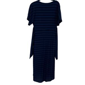 Gabby Skye Midi Striped Blue Dress Womens Medium Pockets